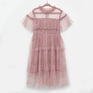 SHEIN Girls Ruffle Frill Neck Mesh Dress Tulle Dress Size 5-6Y (120)
